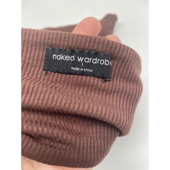 Naked Wardrobe Tube Top Women Sz Large Brown Ribbed Stretch Sleeveless - Picture 5 of 10